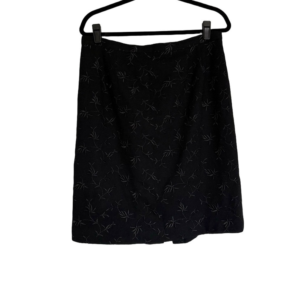 Vintage Gianni Black Embroidered Wool Skirt | 16